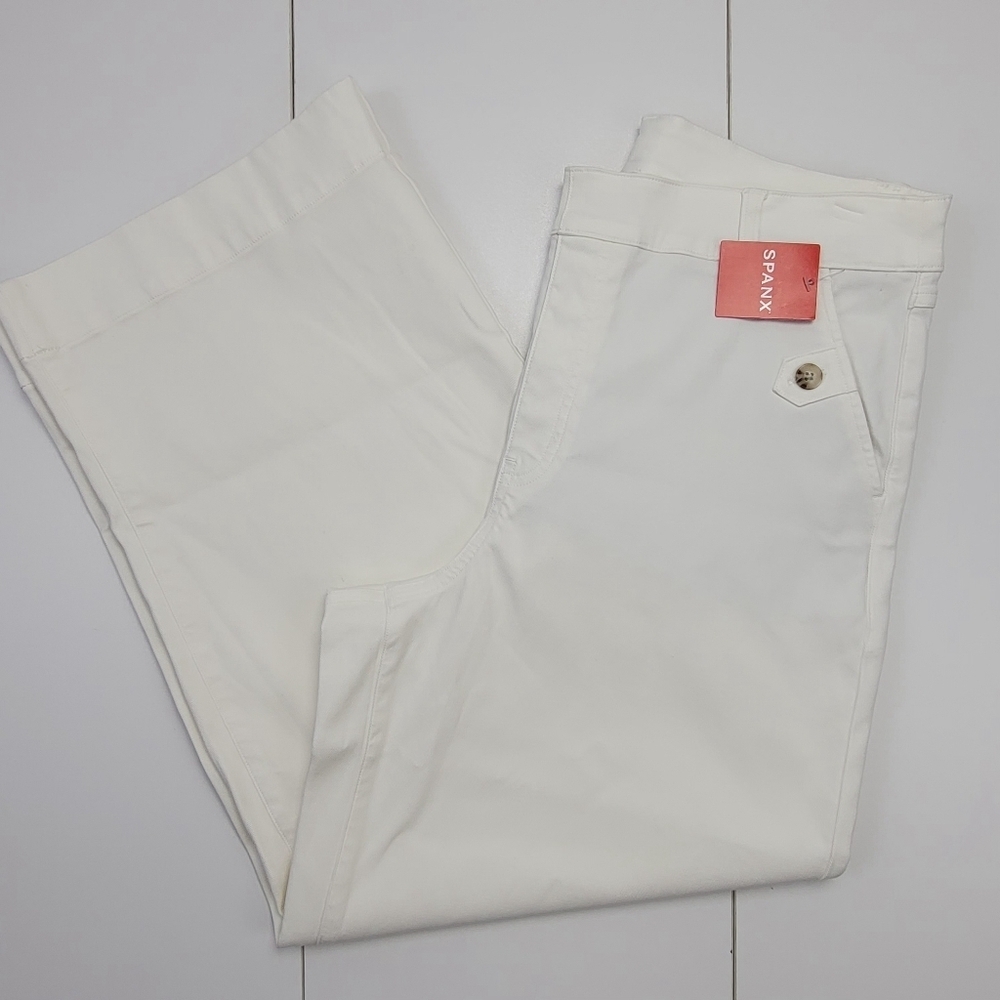 SPANX 20312R Stretch Twill Cropped Wide Leg in Bright White Khaki Pants XL New